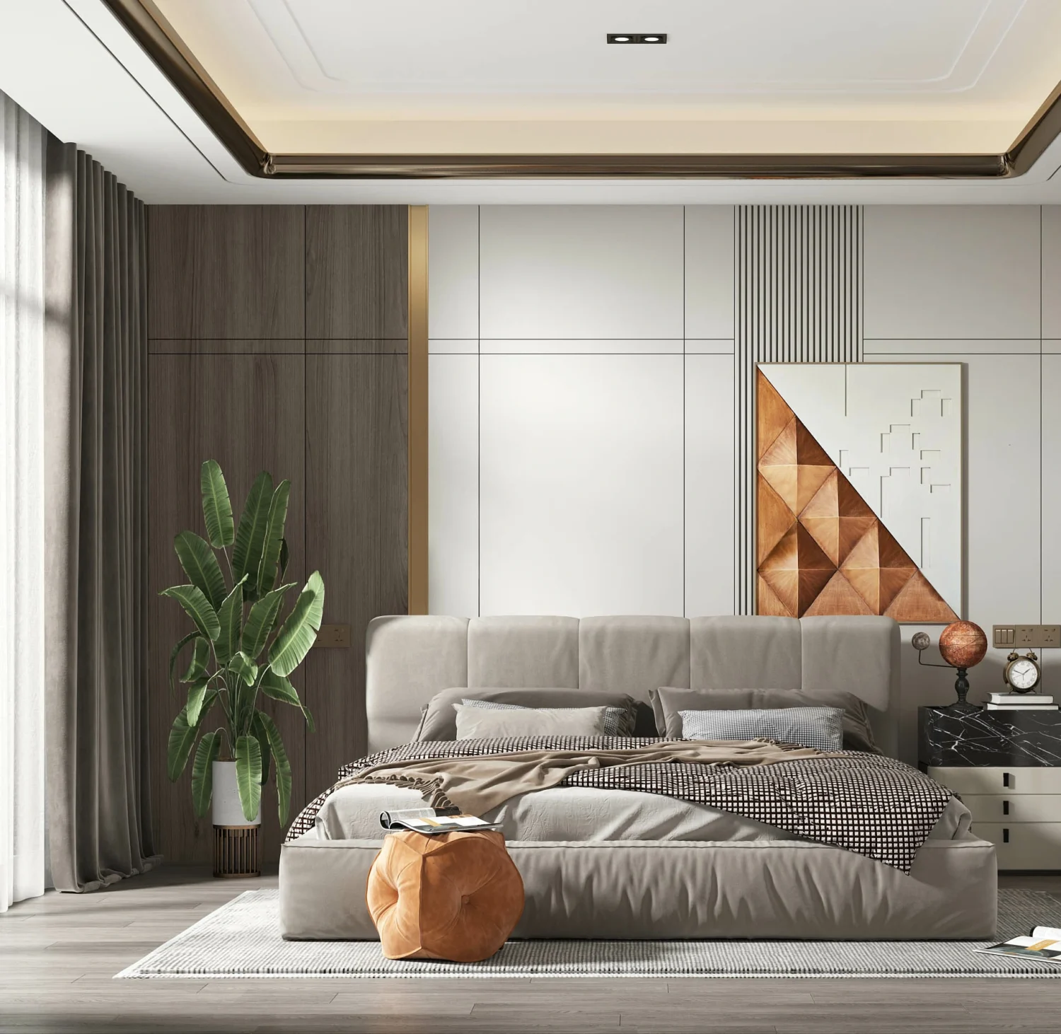 Hotel room with abundant natural light and indoor plants, embracing biophilic design principles.