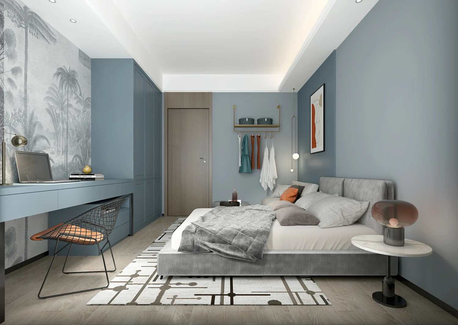 Hotel room with decor inspired by local art, including woven textiles and handcrafted pottery.