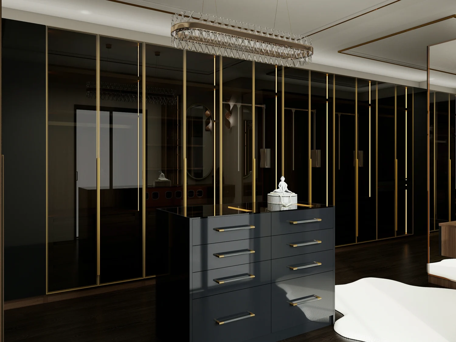 modern black wardrobe with glass panel doors