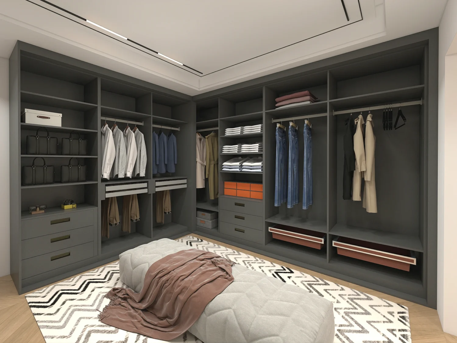 Spacious sliding door wardrobe featuring a neutral color scheme and ample storage.