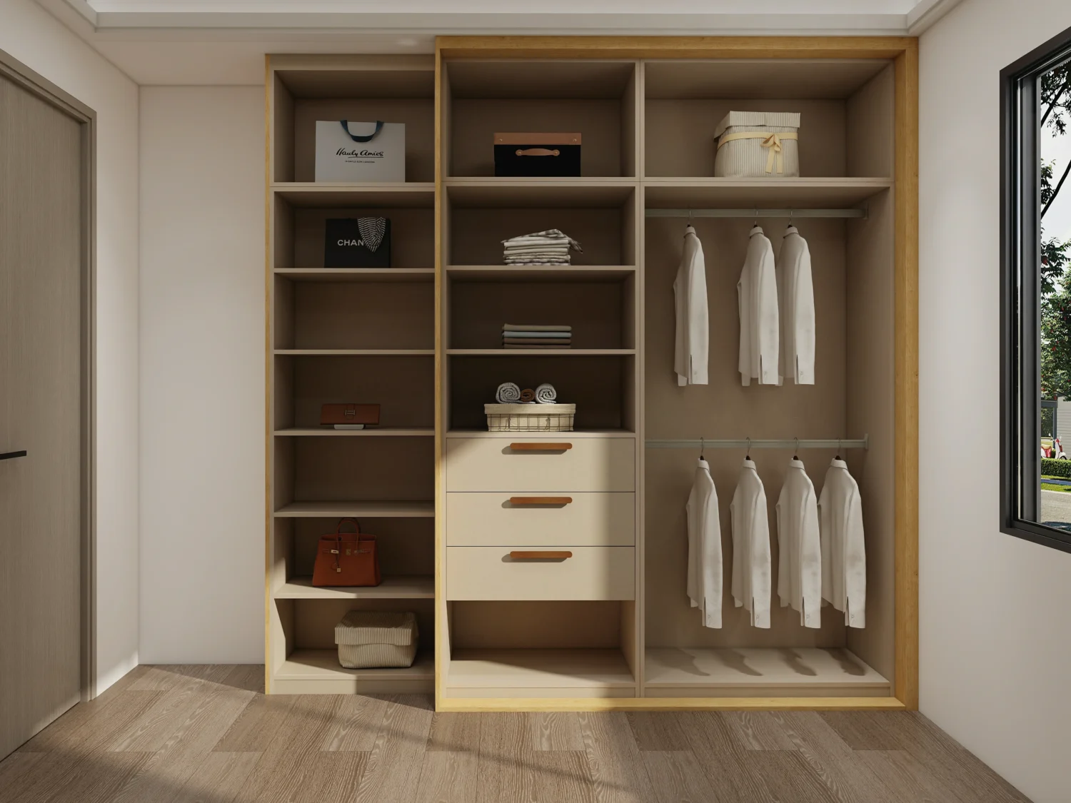 Modern sliding door wardrobe with minimalistic design, perfect for small bedroom spaces.