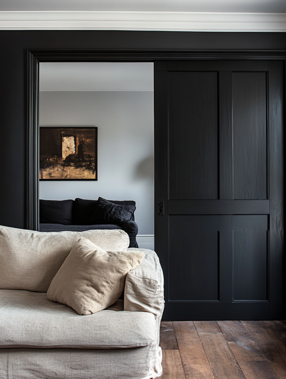 Modern black interior doors sliding design with sleek panels for small spaces