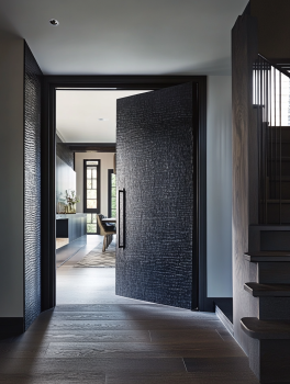 Modern black interior doors with textured finish and sleek handle for luxury design