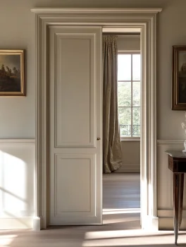 pocket modern interior door sliding into wall cavity with traditional trim frame