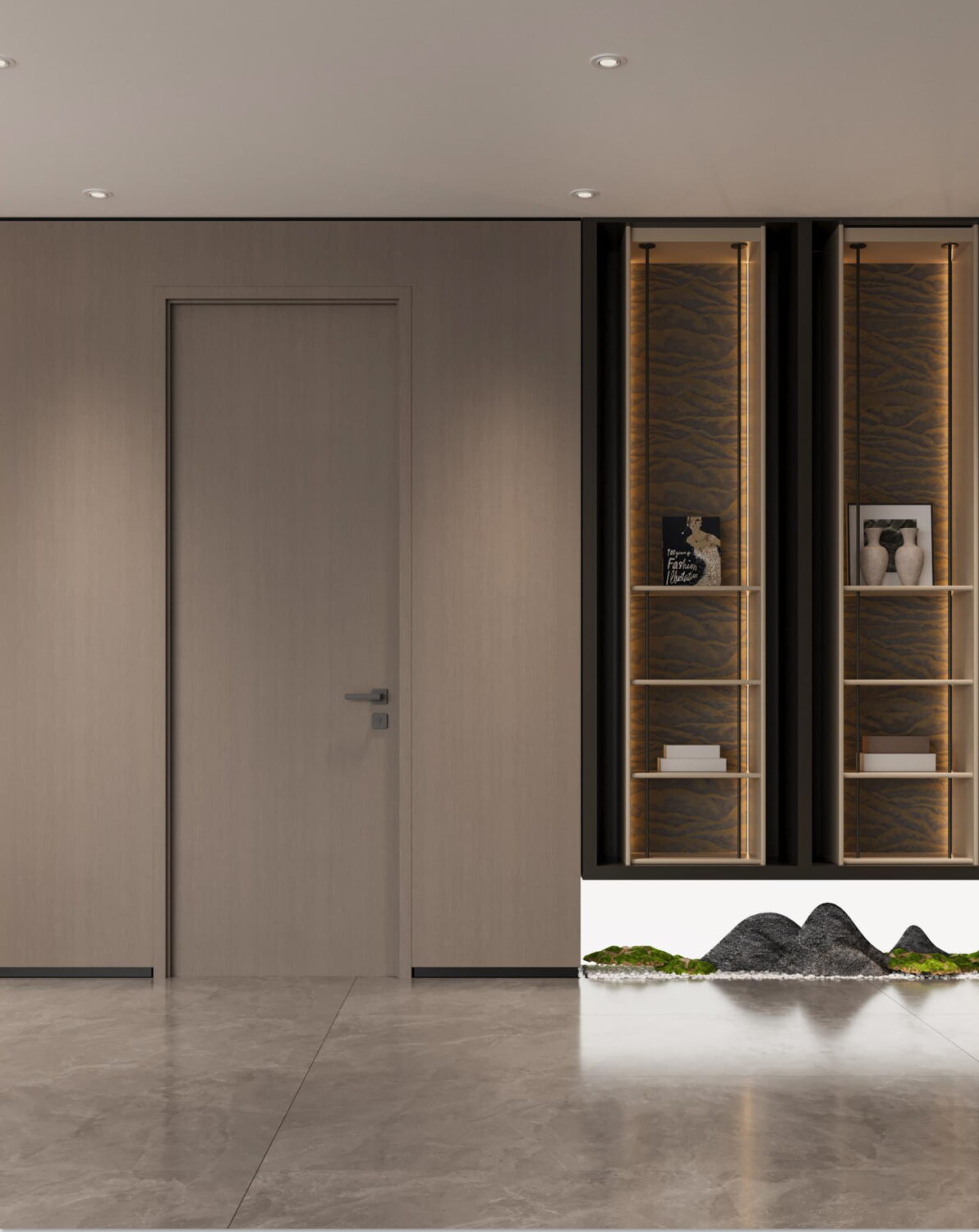 flush secret modern interior door disguised in wall panel with subtle shadow gap lines