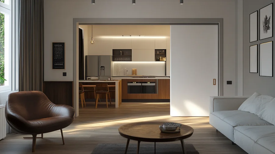 Pocket sliding interior door styles saving space in compact interiors of luxury interior doors dubai apartments.