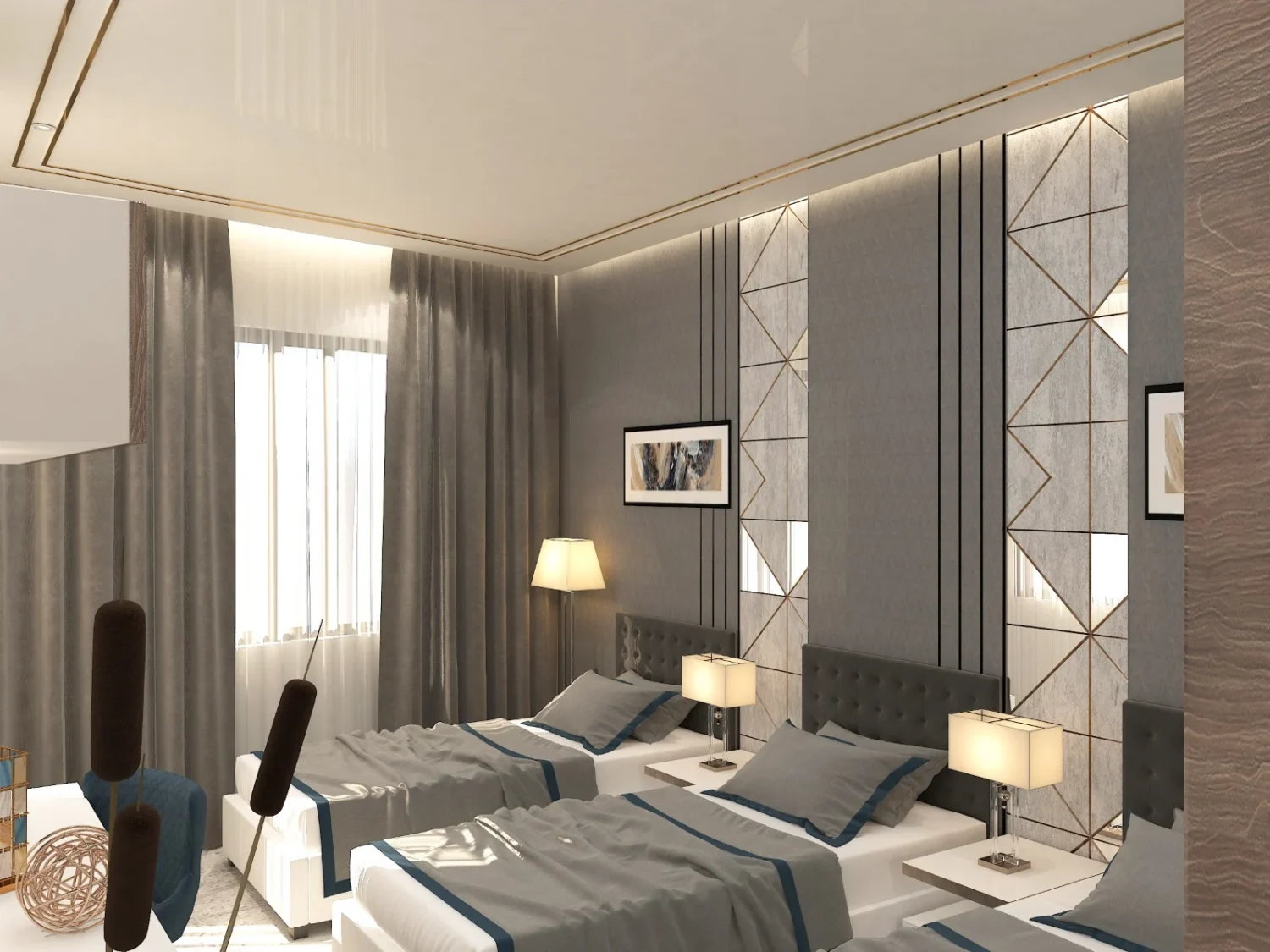 Modern Gray Hotel Fixed Furniture Design