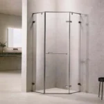 Sleek corner glass shower enclosure with minimalist design and modern fixtures