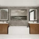 Warm Walnut Vanity in Contemporary Marble Oasis scaled 1
