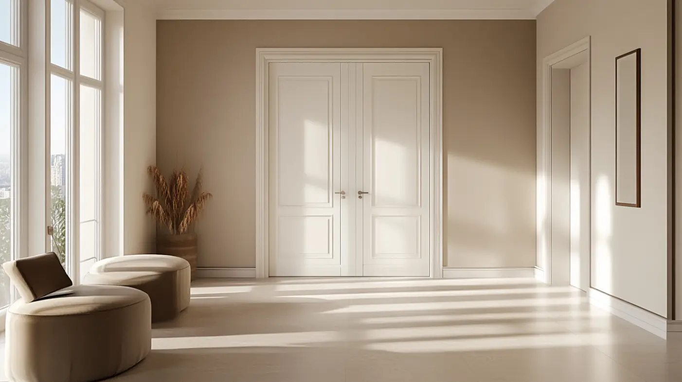 interior french doors matching wall and floor tones in warm palette