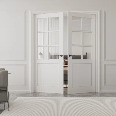 bright hallway with interior french doors and natural sunlight reflection