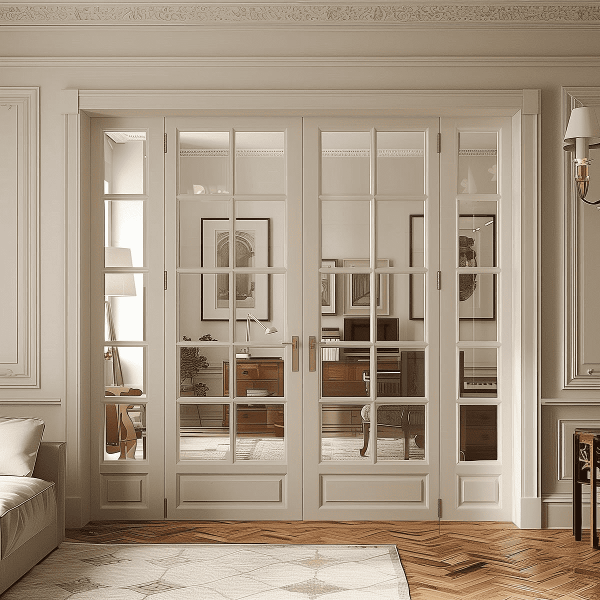black frame interior french doors for modern home office design