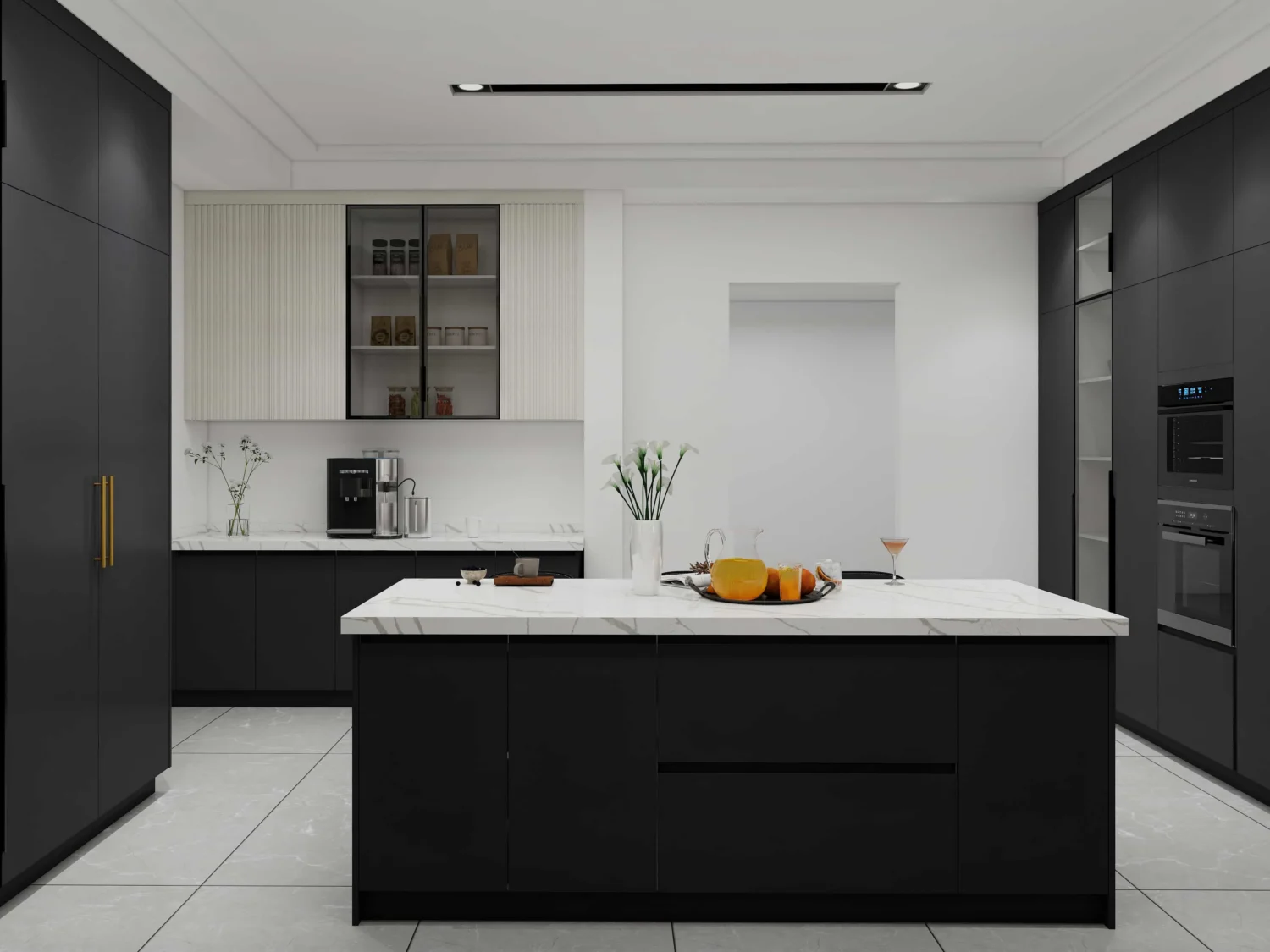 Island kitchen base cabinet design combining storage drawers and breakfast seating area.