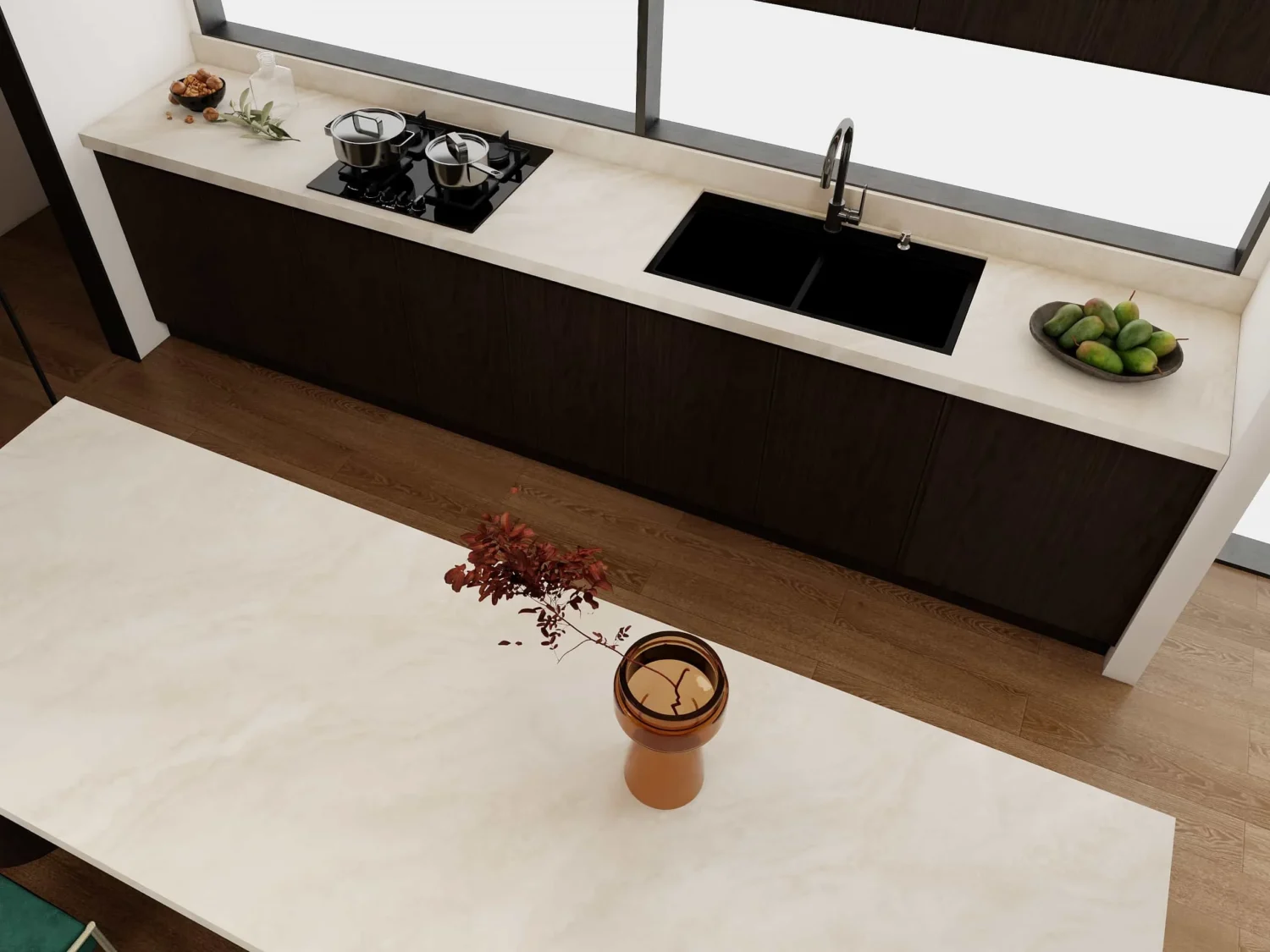 Sink base cabinet with plumbing access and waterproof lining for modern kitchen design.