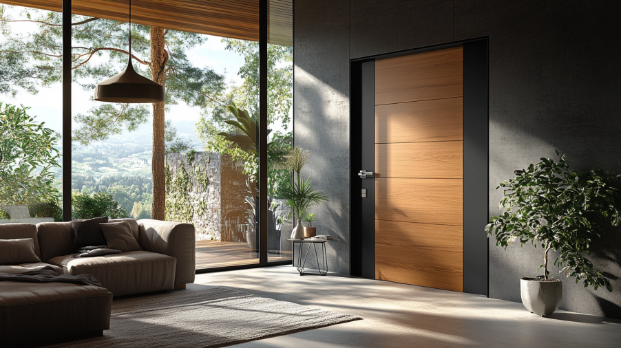two-tone dark and light interior door in a stylish living space