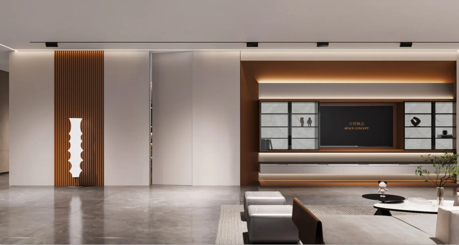 An invisible door seamlessly integrated into the wall, covered with matching wallpaper for a cohesive look.
