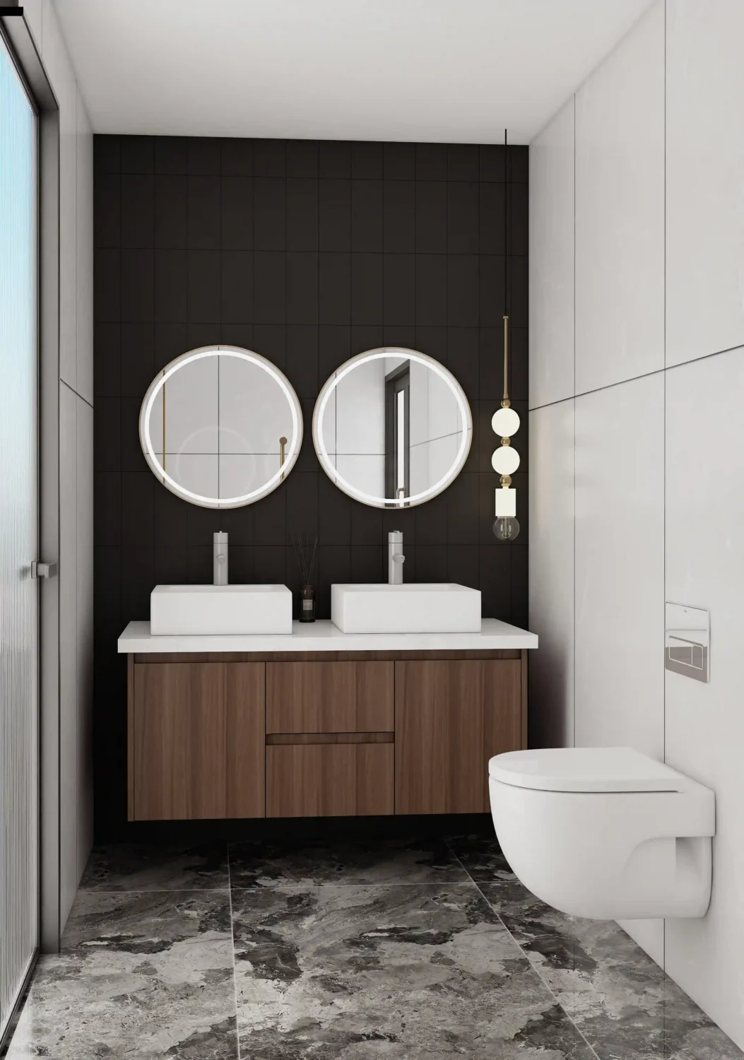 modern bathroom cabinet with sink featuring a vessel bowl design and warm wood tones for a cozy style