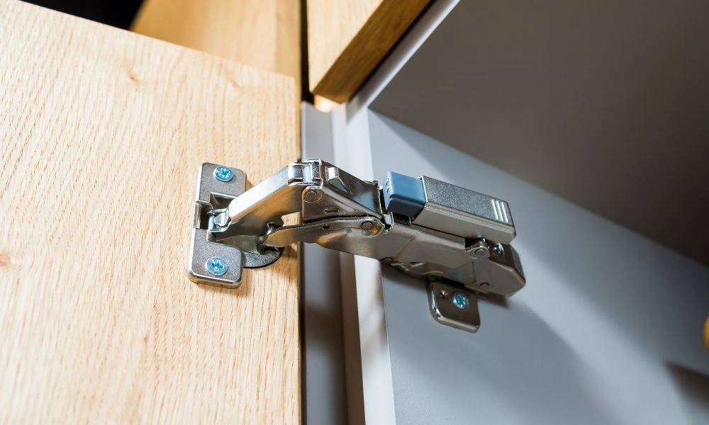 European concealed hinge installed inside the door and frame for a clean, minimalist look.