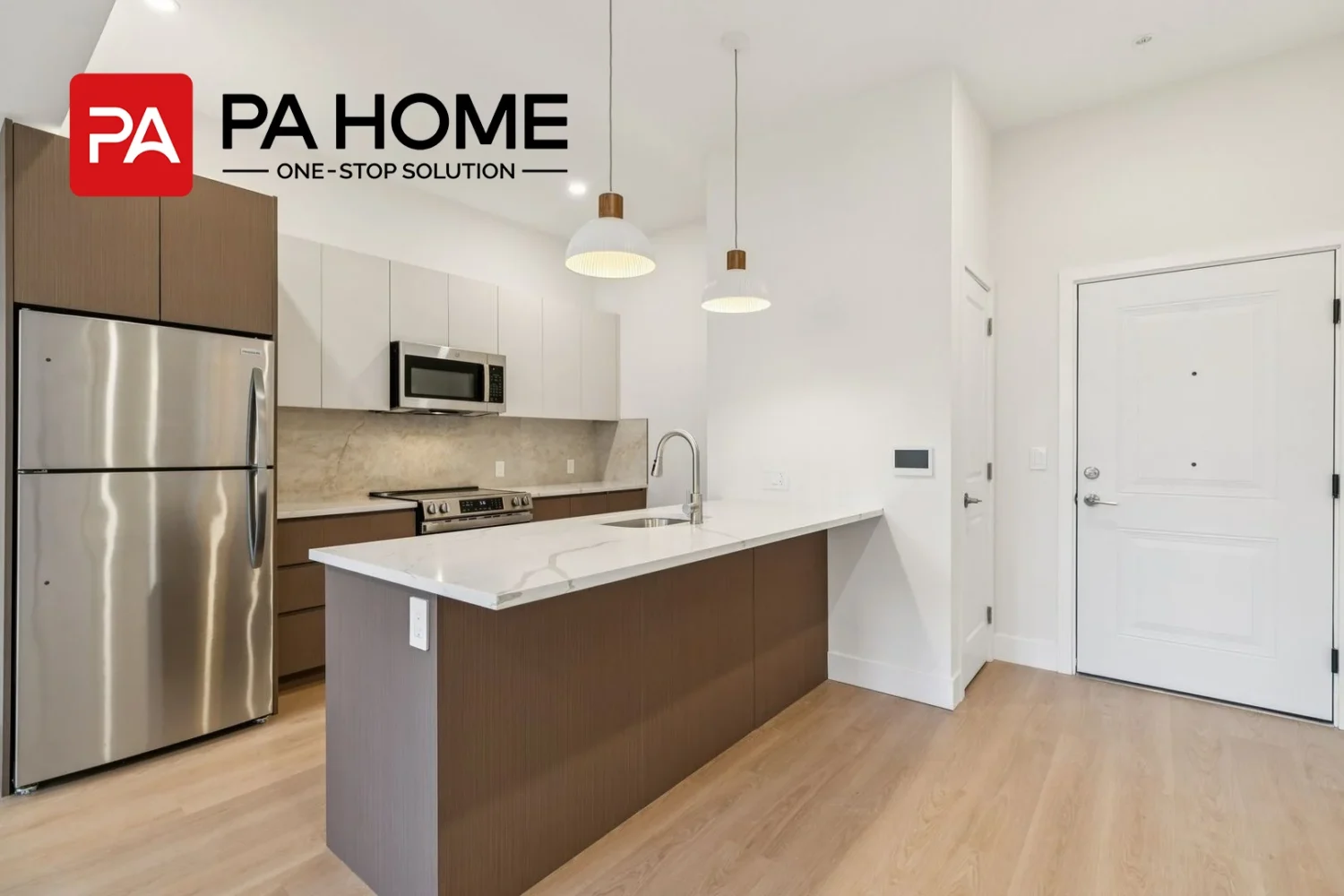 Ideias de design contemporâneo para ilha de cozinha em apartamentos na América do Norte, Nova Jersey.