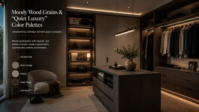 Top 7 Trends in Modern Walk-in Closet Design for Master Suites 4 Moody Wood Grains and Quiet Luxury Color Palettes