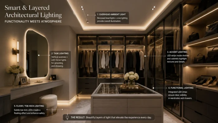Top 7 Trends in Modern Walk-in Closet Design for Master Suites 3 Smart & Layered Architectural Lighting